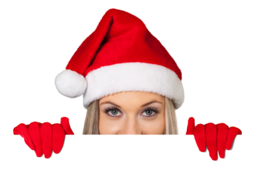 Christmas Girl Peeking from Behind Invisible Wall - Isolated