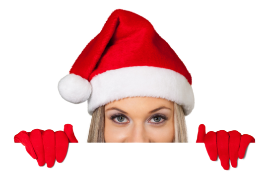 Christmas Girl Peeking from Behind Invisible Wall - Isolated