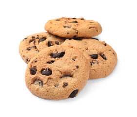 Delicious chocolate chip cookies isolated on white