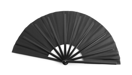 Stylish black hand fan isolated on white