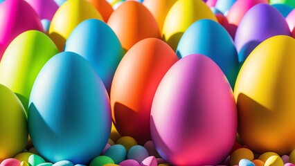 Fototapeta na wymiar Close up of Colorful Easter Eggs with Easter Background AI Generative