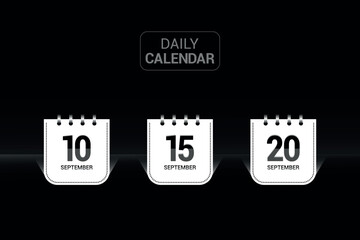 Daily or Paper realistic Shining vector calendar design with black background.