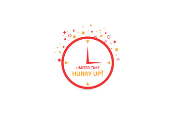Limited Time and Hurry Up red clock vector illustration.
