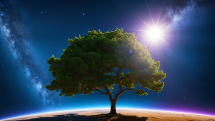 Fototapeta na wymiar Beautiful View of a Tree in Space top of Earth Amazing Background AI Generative