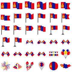 Mongolia flags icon set, Mongolia independence day icon set sign vector symbol