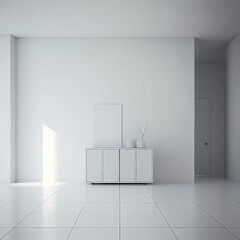 A large empty room in white color, blank, nobody, no people, photorealistic, illustration, Generative AI