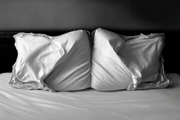 Fototapeta na wymiar two wrinkle pillow on bed in black and white color. Generative AI