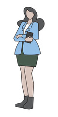 Businesswoman character pose, flat cartoon design.