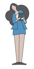 Businesswoman character pose, flat cartoon design.
