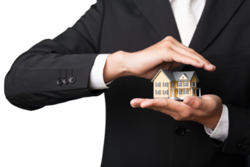 Businessman Holding House Model, Real Estate Concept
