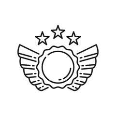 Award line icon, ribbon medal and badge star, vector best winner or certificate trophy. Award ribbon label or champion victory emblem banner with stars on rosette for first place seal or trophy prize