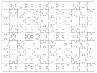 Jigsaw puzzle grid template, blank white pieces of puzzle pattern, vector background. Puzzle game empty shapes, jigsaw template with outline parts and square cuts, 9 and 12 layout puzzle grid
