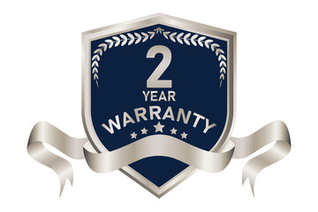 blue and silver warranty badge illustration, in premium colors, seals, medals, shields, badges, scrolls, and ornaments