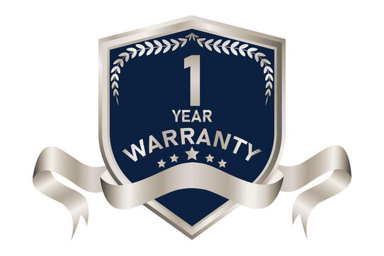 blue and silver warranty badge illustration, in premium colors, seals, medals, shields, badges, scrolls, and ornaments