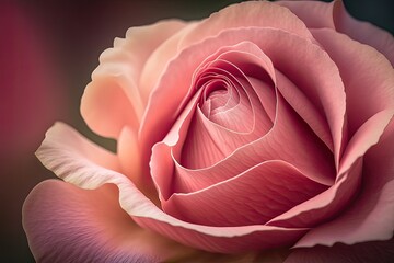 On a warm summer day, macro shot of a blooming pink rose flower. Summertime photo of a garden rose with pink petals. Rose colored floral background. Generative AI