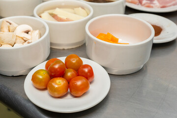 group of vegetables before preparation on the chef's table