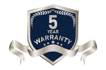 blue and silver warranty badge illustration, in premium colors, seals, medals, shields, badges, scrolls, and ornaments