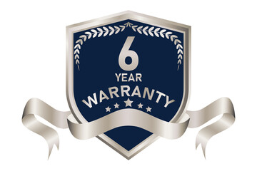 blue and silver warranty badge illustration, in premium colors, seals, medals, shields, badges, scrolls, and ornaments