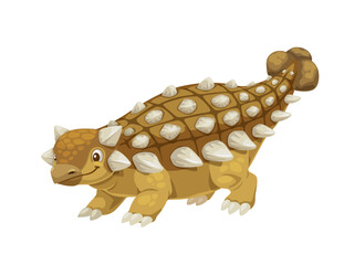 Cartoon Ankylosaurus dinosaur character. Extinct prehistoric reptile, dinosaur isolated vector cheerful personage. Mesozoic era paleontology lizard, extinct animal happy mascot with club on tail