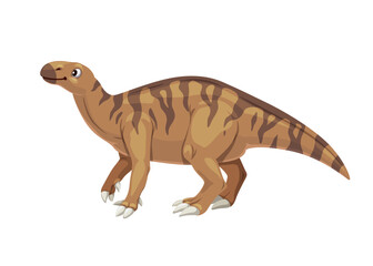 Cartoon Iguanodon dinosaur character. Paleontology reptile, extinct animal or prehistoric lizard vector cheerful personage. Mesozoic era herbivorous dinosaur with beak childish mascot