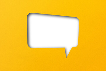 Fototapeta na wymiar yellow paper cut out punched shape speech bubble transparent background