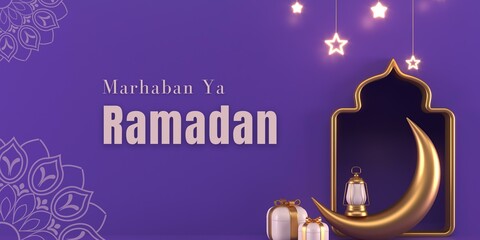 Marhaban Ya Ramadan Banner. Invitation, greeting card.