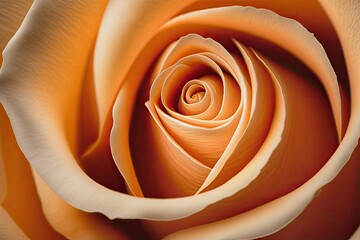 Close up macro photography of a rose blossom petal in apricot orange. Generative AI
