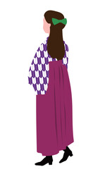 歩き出す袴姿の女学生　後ろ姿　着物　左　イラスト