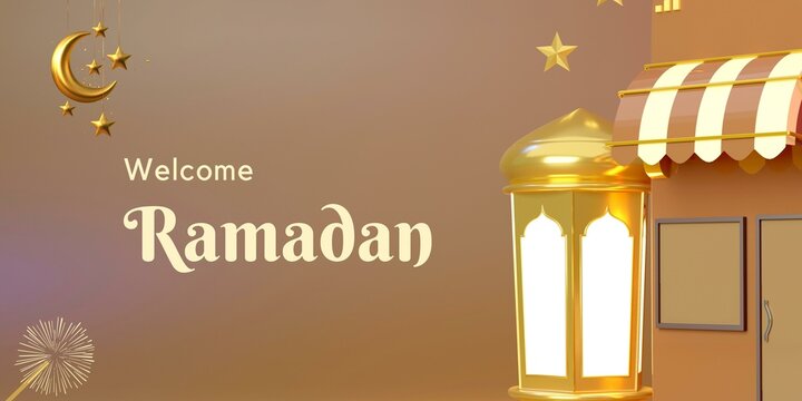 Welcome Ramadan 3D Banner. Social media poster.