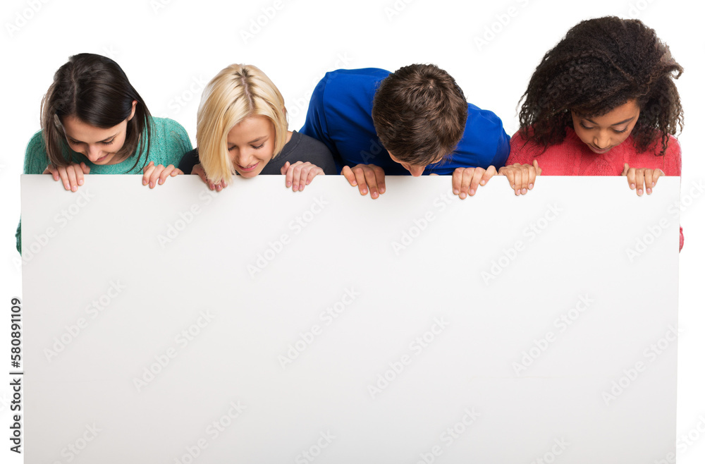 Poster Group of teens holding blank banner