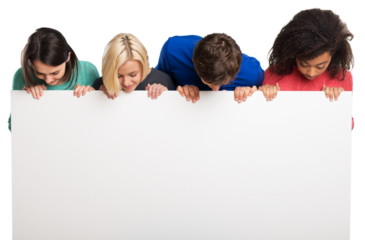 Group of teens holding blank banner