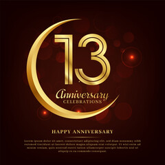 13 years anniversary with golden moon and red shiny background added with text for congratulations words