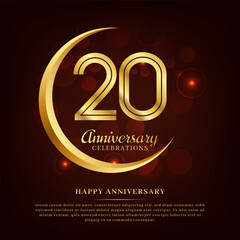 20 years anniversary with golden moon and red shiny background added with text for congratulations words