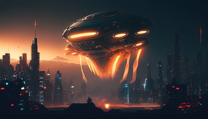 alien invasion apocalypse digital art illustration, Generative AI