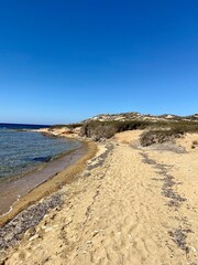 sand dunes and beach, Aghios Georgios, Antiparos, Greece