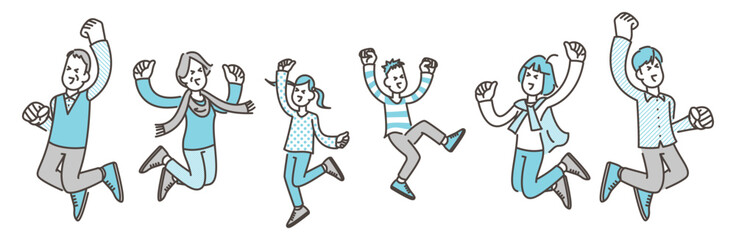 Three generation family jumping for joy[Vector illustration].