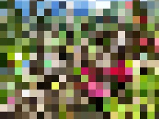 Pixel grid, abstract mosaic background. Blue, green,red colour.