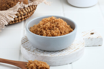 Serundeng, Indonesian spicy coconut flakes, made from grated coconut stir-fried with herbs and spices.
