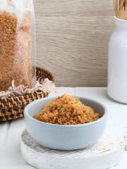 Serundeng, Indonesian spicy coconut flakes, made from grated coconut stir-fried with herbs and spices.  © Tyas Indayanti