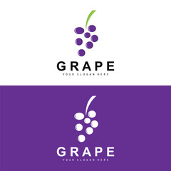 Grape Fruit Logo, Circle Style Fruit Design, Grape Farm Vector, Wine Drink, Nature Icon, Illustration Template