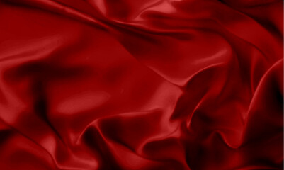 Red silk draped fabric background with . Luxurious folded textile decoration element for poster, banner or cover design. Realistic 3d vector illustration