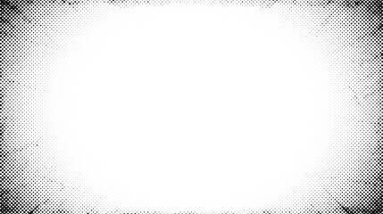 Halftone radial texture in comic style. Faded grain textured frame. Grunge sand speckles affect. Dotted particles print wallpaper. Pixelated gradient vector background  © vika_k