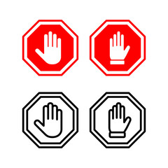 Obraz premium Stop icon vector illustration. stop road sign. hand stop sign and symbol. Do not enter stop red sign with hand