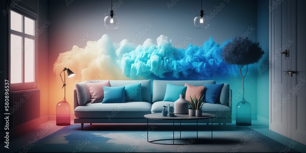 Wall mural 4K resolution or higher,  Beautiful spring The stylish compostion at living room interior. Generative AI Technology