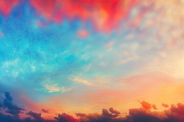 Fototapeta na wymiar Colorful cloudy sky at sunset. Gradient color. Sky texture, abstract nature background. Generative AI