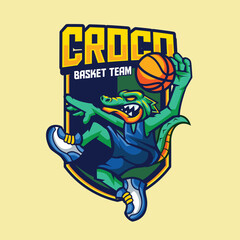 Vector illustration of crocodile mascot with basketball pose for sport team