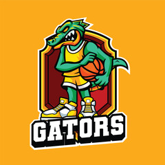 Vector illustration of crocodile mascot with basketball pose for sport team