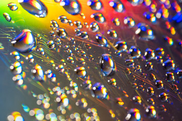 Water droplets on the surface of the DVD disc are out of focus.