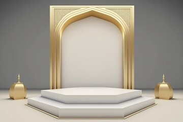 Luxury islamic ramadan podium stage product display gold and white AI Generated