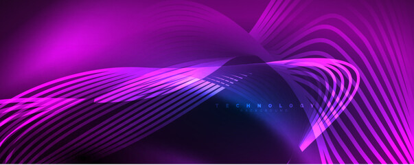 Techno neon wave lines, dynamic electric motion, speed concept. Templates for wallpaper, banner, background, landing page, wall art, invitation, prints